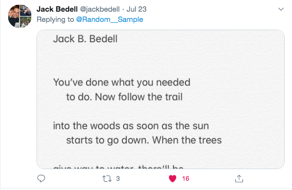 Screen capture of original response on Twitter