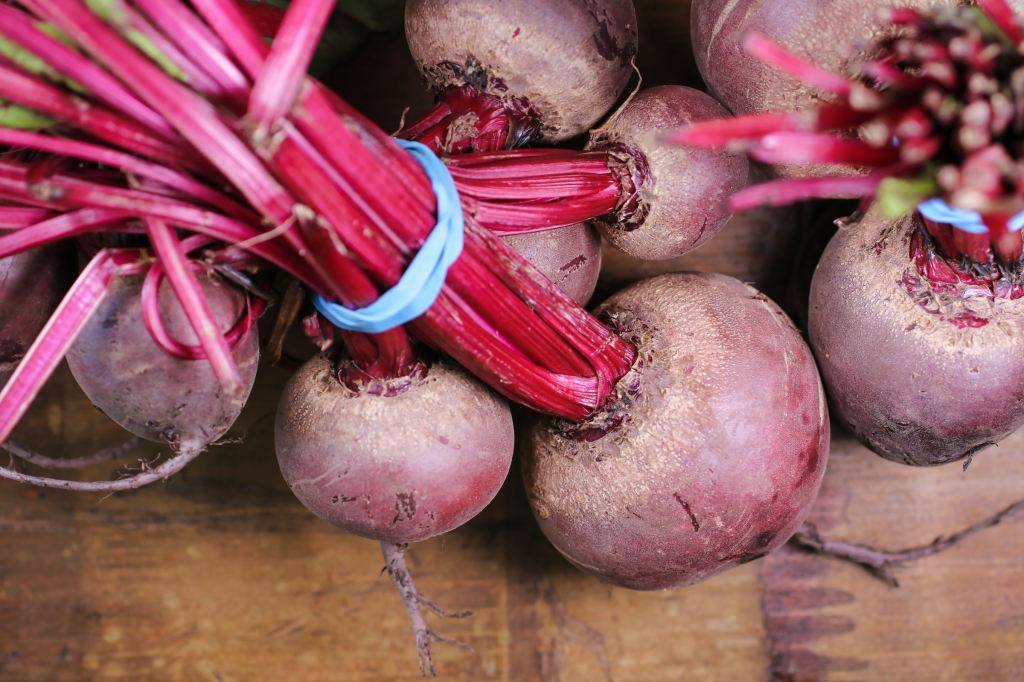 Bundle of red beets. 